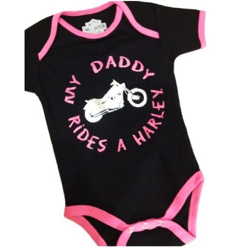 Harley Davidson Bodysuit Black / Pink ‘My Daddy Rides A Harley’ Infant Onesie