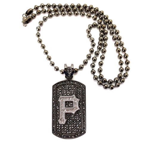 Paved Pittsburgh P Dog Tag in Hematite Tone w/ 6mm 36″ Ball Chain MP819HEBC