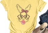 Funny Bunny Print T Shirt for Women Cute Grapic Leopard Shirts Family Blouse Gifts Easter Tops Tee