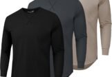 TEZO Mens 3 Pack Cotton Plain T Shirts Crew Neck Long Sleeve Casual Tee Shirts Hipster Hip Hop Longline Droptail Shirt