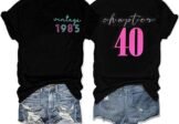 40th Birthday Gift T-Shirt Women Vintage 1985 Birthday Party Shirt Casual Short Sleeve 40 Bday Shirt Tee Tops