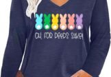 YALUCOR Women Plus Size Easter Shirt Easter Day Gift Tee Bunny Graphic Tshirt Hanging With My Peeps Long Sleeve V Neck T…