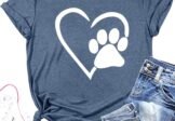 Paw Love Shirt Dog Lover Shirts for Women Paw Print Heart Tee Shirt Cute Dog Mom Short Sleeve Tee Tops
