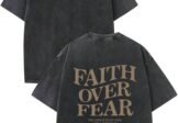 Christian Faith Over Fear Shirt for Men Jesus Religious Shirts Oversized Graphic Tees Acid Wash God T-Shirt